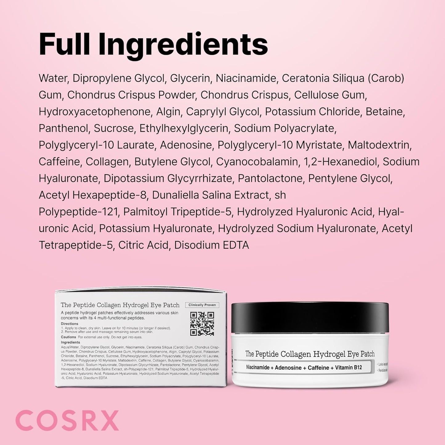 Collagen Hydrogel Eye Patches — Cooling & Firming Under-Eye Mask with Peptides & Caffeine, Korean Skincare (60 Count)