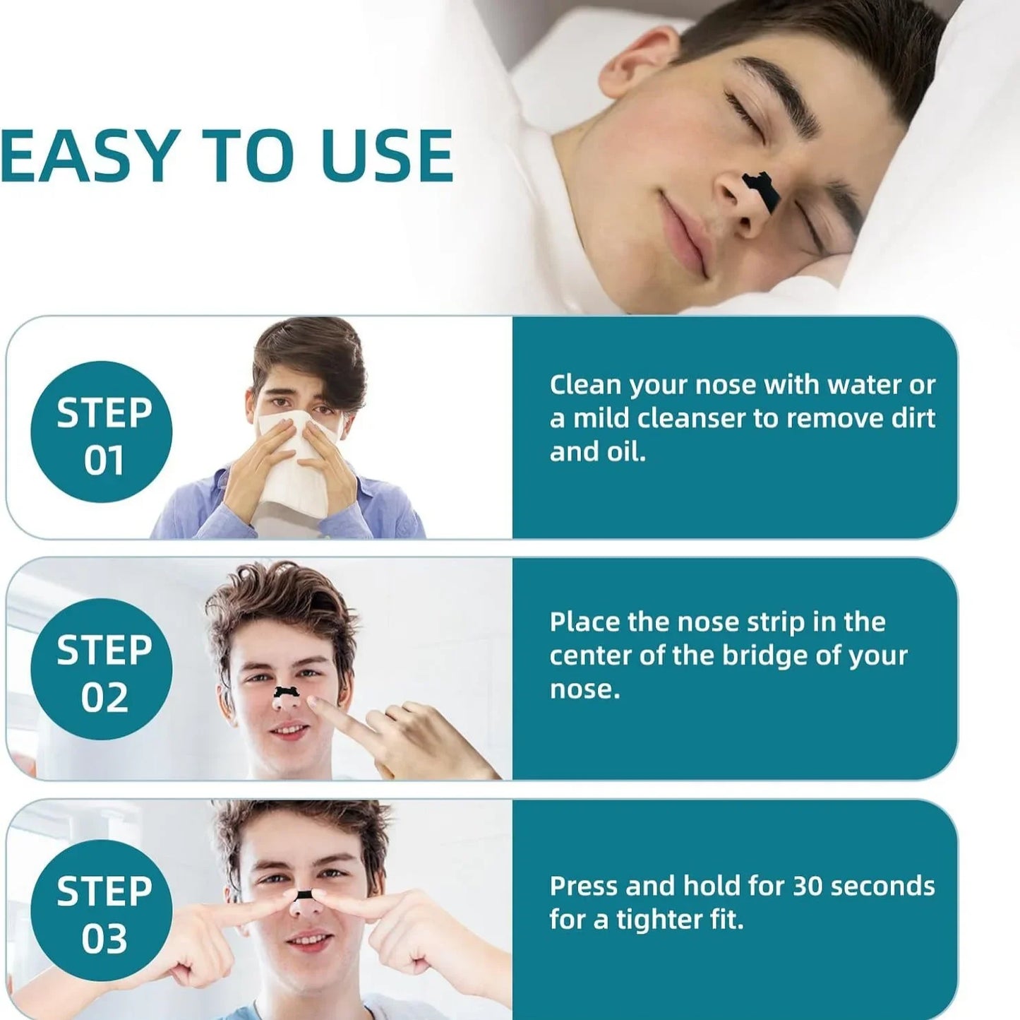Nasal Strips for Better Sleep — Extra Strength Anti-Snoring & Nose Congestion Relief, 60/30/10 Count