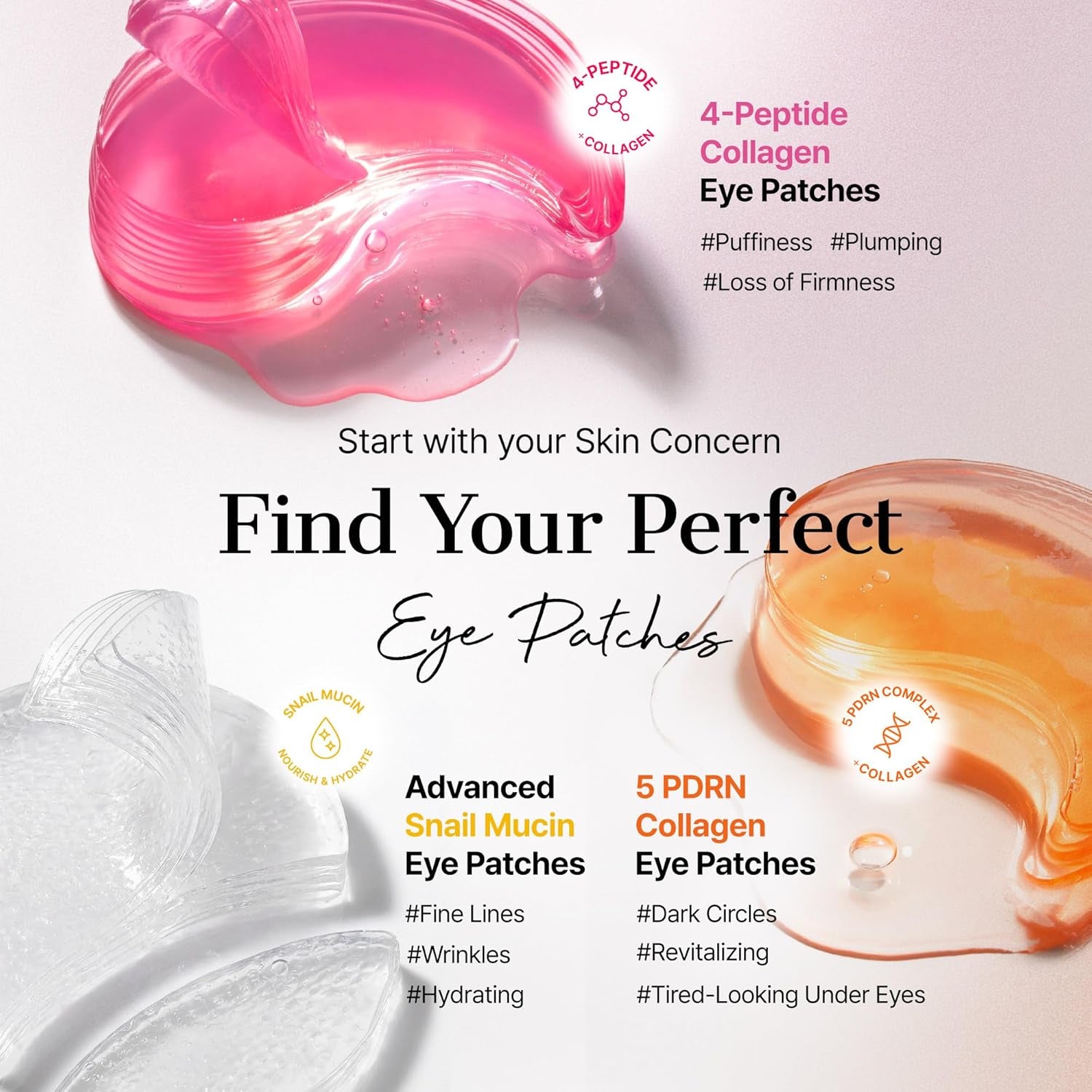 Collagen Hydrogel Eye Patches — Cooling & Firming Under-Eye Mask with Peptides & Caffeine, Korean Skincare (60 Count)