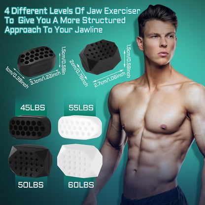 Jaw Exerciser for Men Women - 4 Resistance Levels Jawline Trainer, Silicone Mewing Device, Face Workout Tool, Jaw Toner