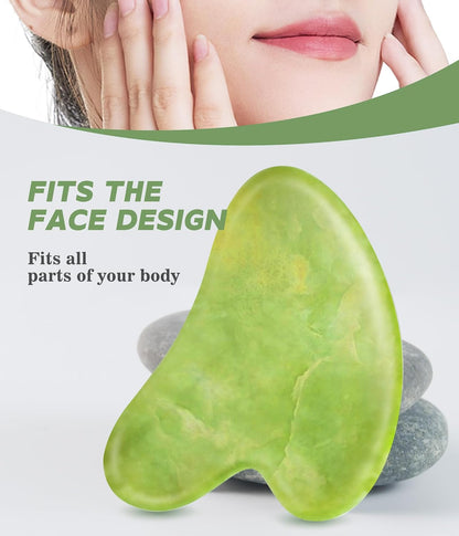 Jade Gua Sha Facial Tool — Face & Body Massage Stone for Sculpting & Skincare (Green)
