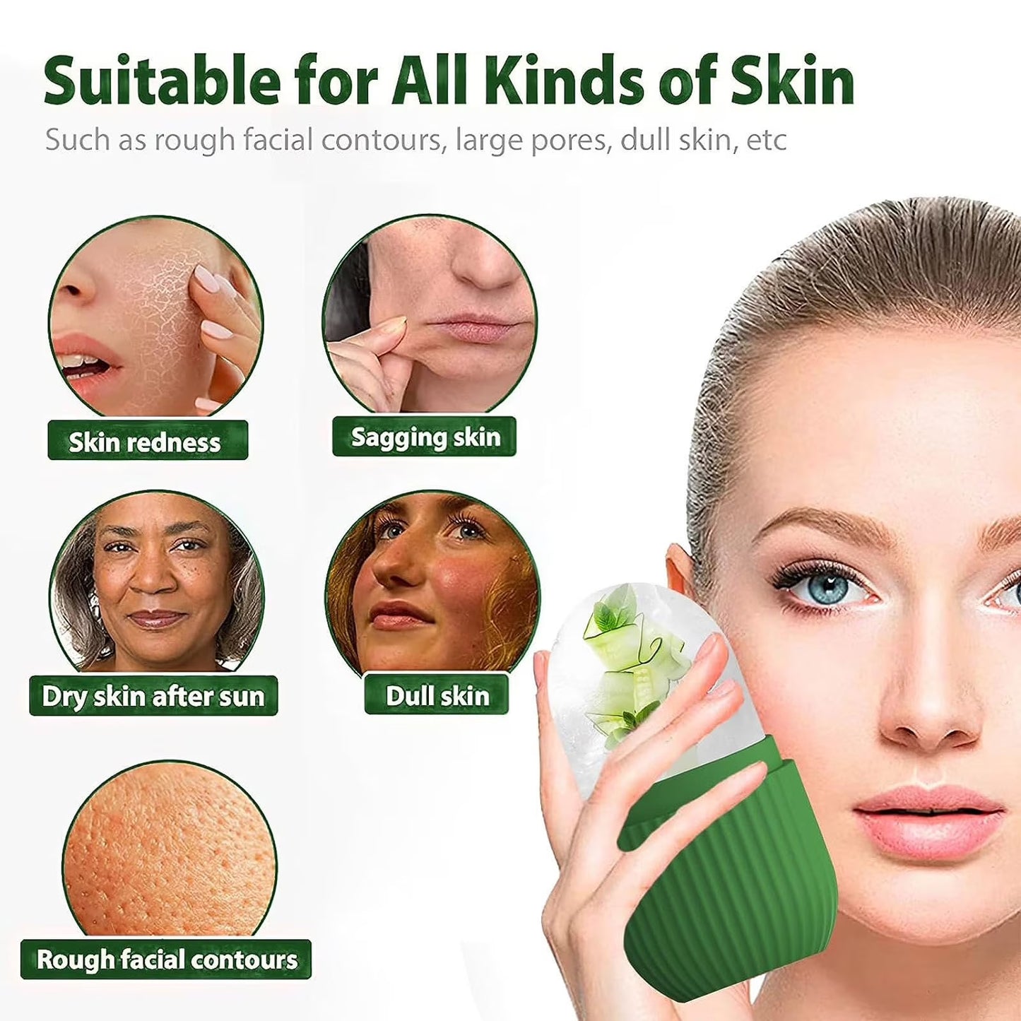 Ice Roller for Face & Eyes — Silicone Skincare Tool for Facial Massage & De-Puffing