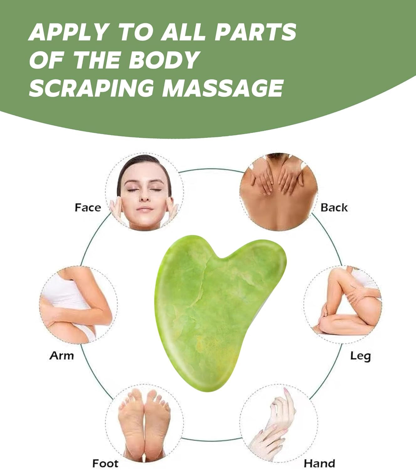 Jade Gua Sha Facial Tool — Face & Body Massage Stone for Sculpting & Skincare (Green)