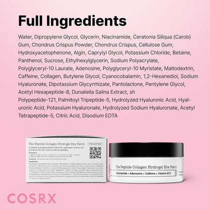 Collagen Hydrogel Eye Patches — Cooling & Firming Under-Eye Mask with Peptides & Caffeine, Korean Skincare (60 Count)