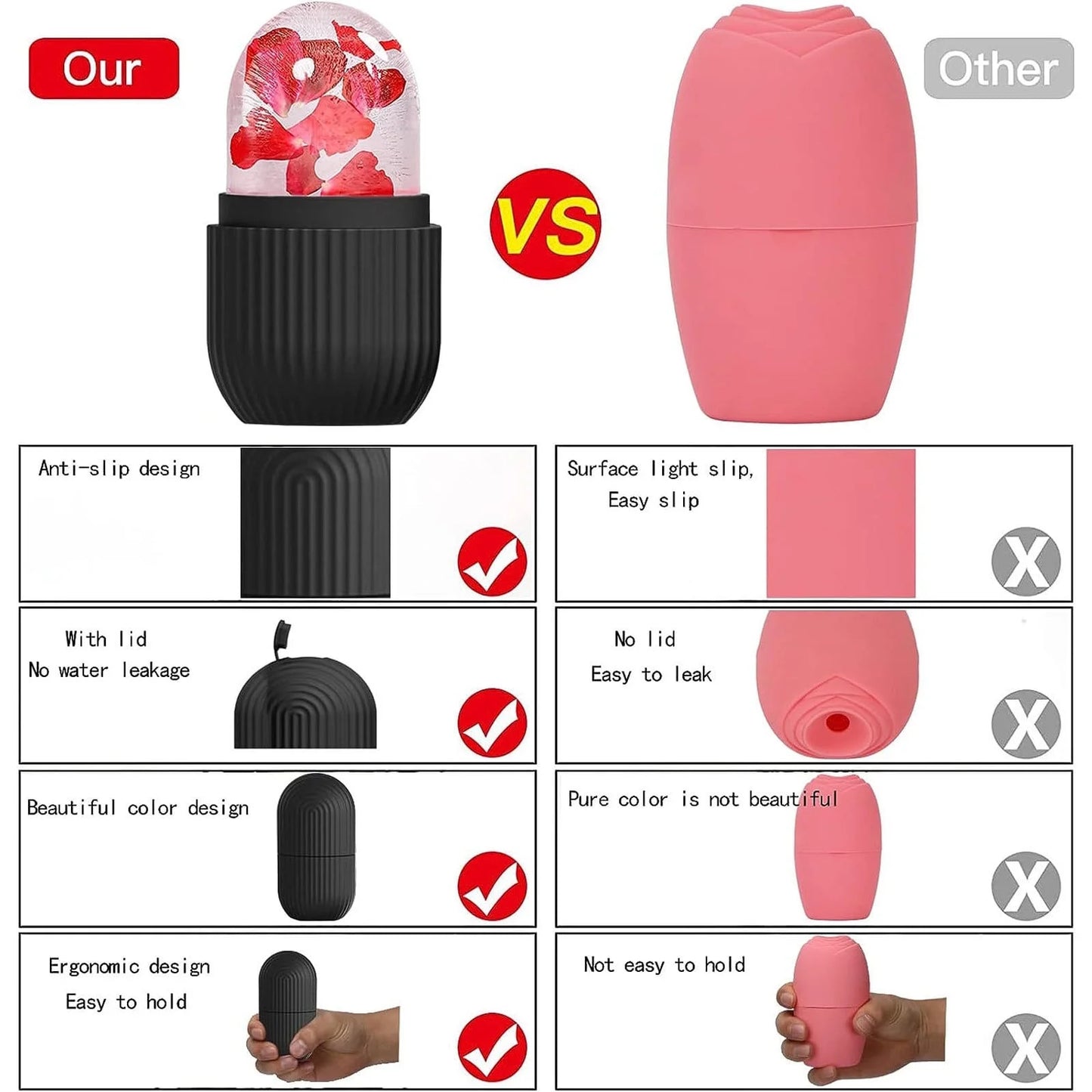 Ice Roller for Face & Eyes — Silicone Skincare Tool for Facial Massage & De-Puffing